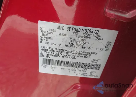 2008 Ford Edge Sel z USA, uszkodzony, nr VIN 2FMDK38C48BA93364